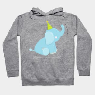 Birthday Elephant, Party Elephant, Blue Elephant Hoodie